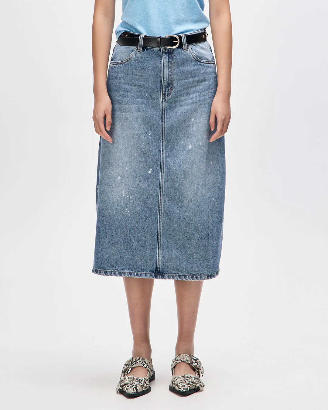 Lyon Midi Denim Skirt - Bleach Wash