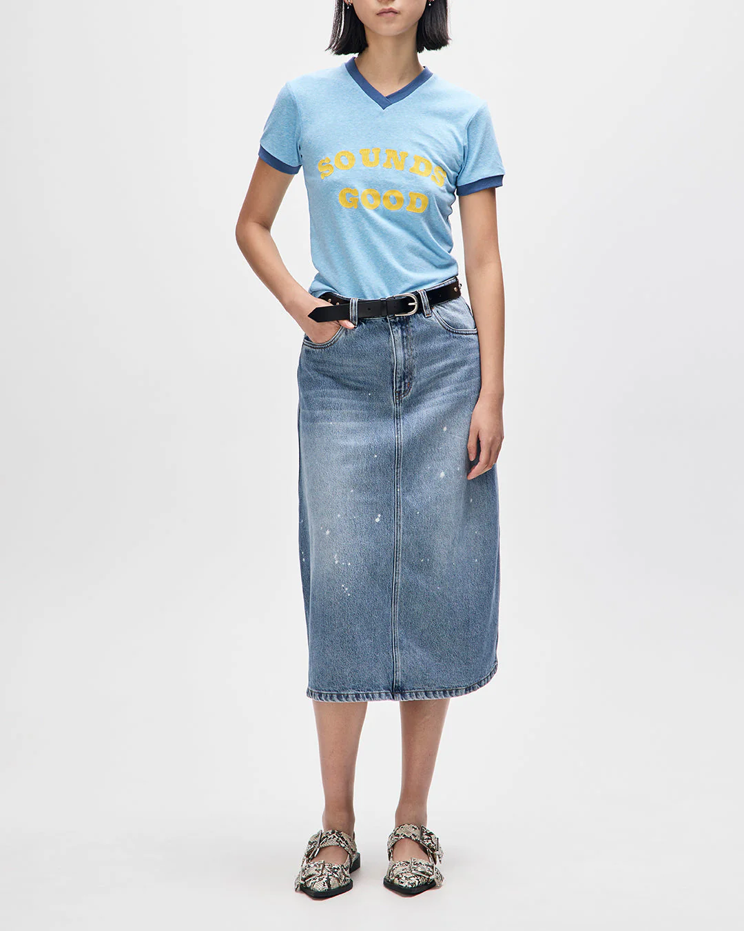 Lyon Midi Denim Skirt - Bleach Wash - Image 6