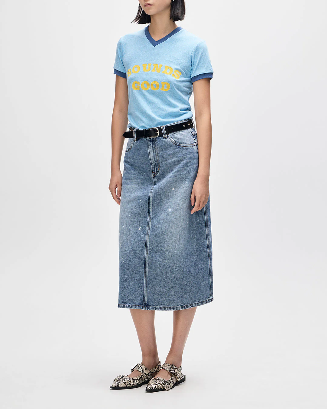 Lyon Midi Denim Skirt - Bleach Wash - Image 7