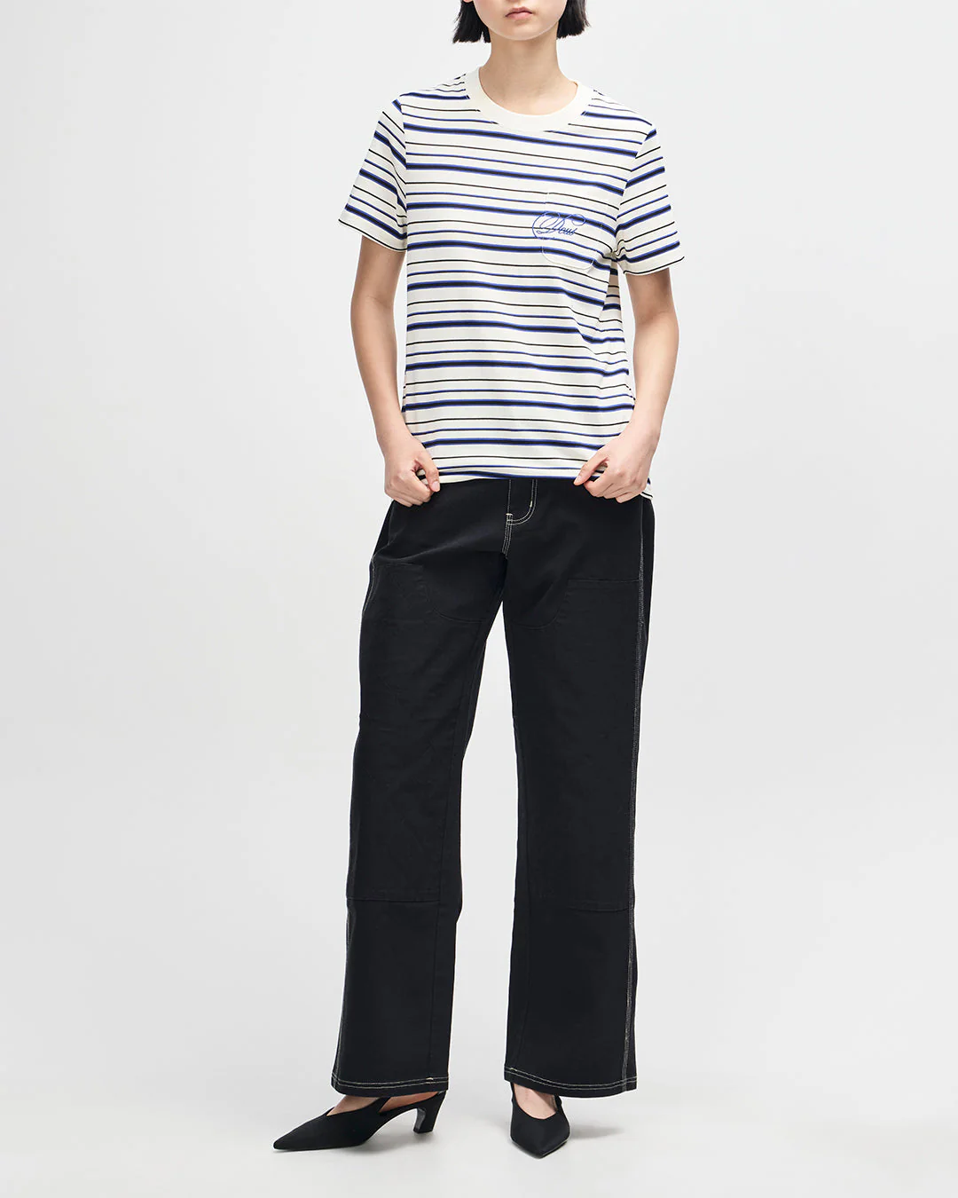 Pierre Stripe Tee - Cream-Blue - Image 5