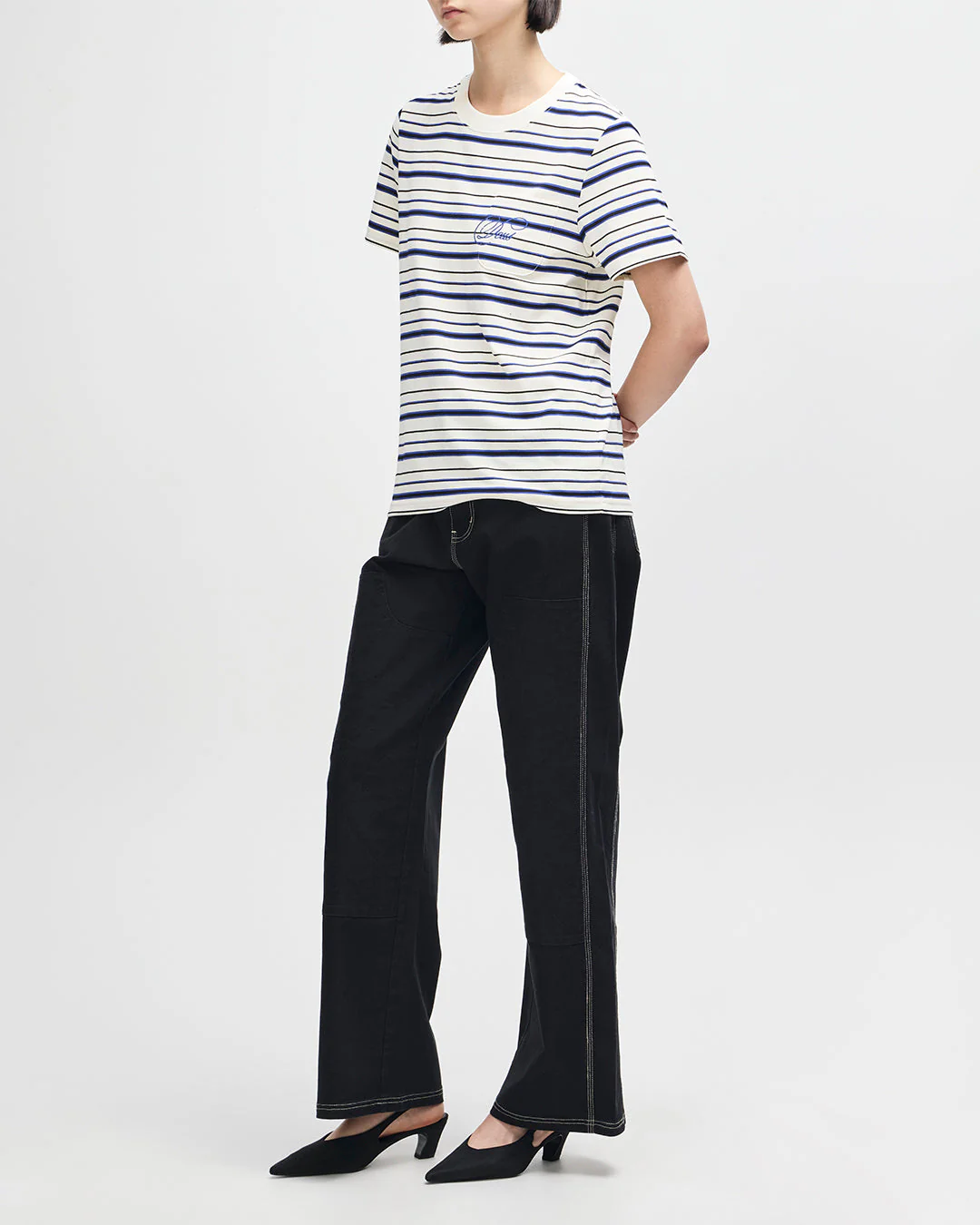 Pierre Stripe Tee - Cream-Blue - Image 9