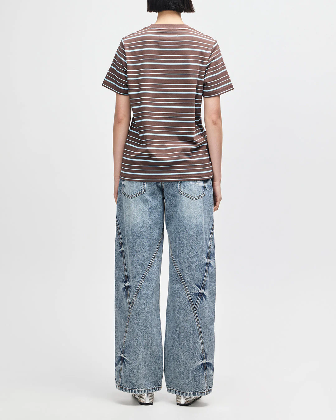 Pierre Stripe Tee - Java Brown-Baby Blue - Image 6